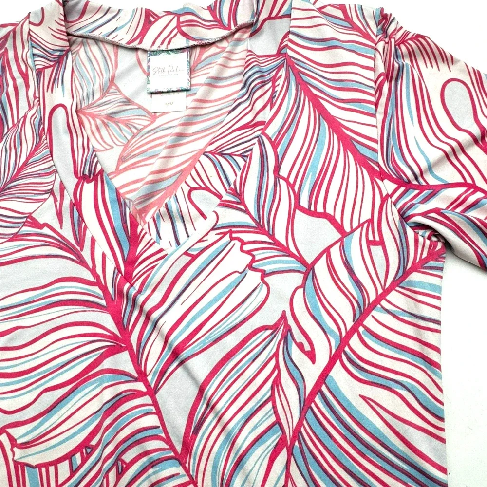 STELLA PARKER Medium Pink Blue Tropical UPF 30+ Sun Protection‎ Swim Cover Dress
